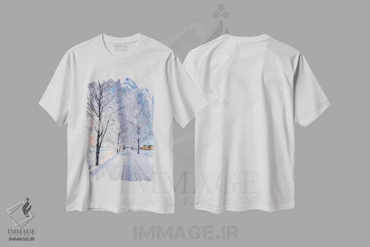 تیشرت سفید طرح دار – تیشرت طبیعت ,جاده زمستانی II اثر لاری لوهی فروشگاه ایماژ