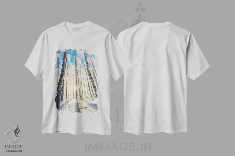 تیشرت سفید طرح دار – تیشرت منظره ,در جنگل اثر لاری لوهی immage.ir