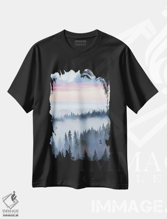 تیشرت مشکی طرح دار – تیشرت منظره ,بالای مه اثر لاری لوهی immage.ir