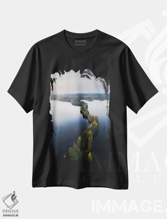 تیشرت مشکی طرح دار – تیشرت طبیعت گردی ,جزیره مار اثر لاری لوهی فروشگاه ایماژ