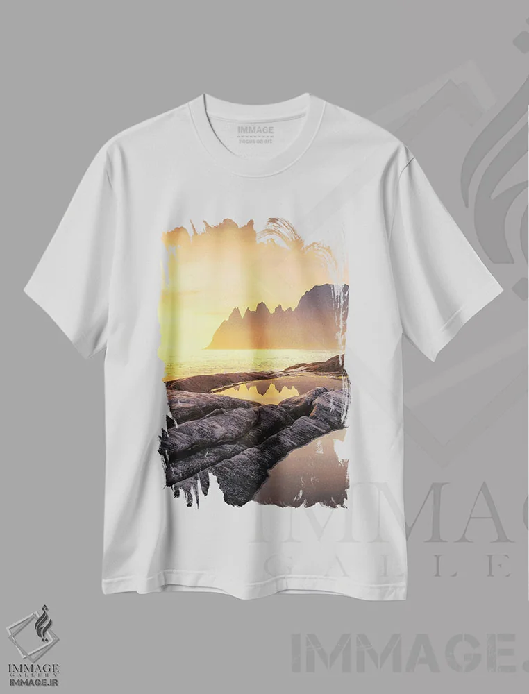 تیشرت سفید طرح دار – تیشرت منظره ,خورشید نیمه شب در سنیا اثر لاری لوهی immage.ir