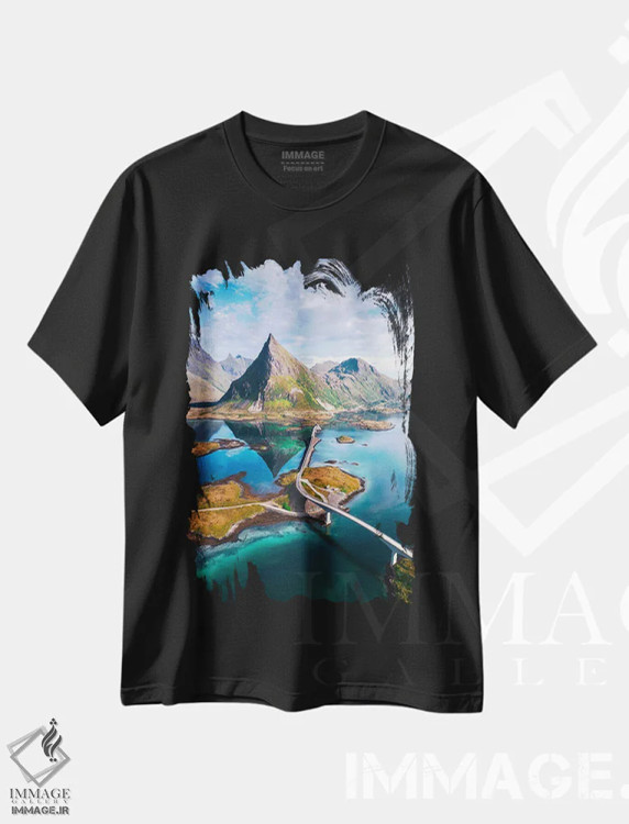 تیشرت مشکی طرح دار – تیشرت منظره ,لئوفوتن از نمای هوایی اثر لاری لوهی immage.ir
