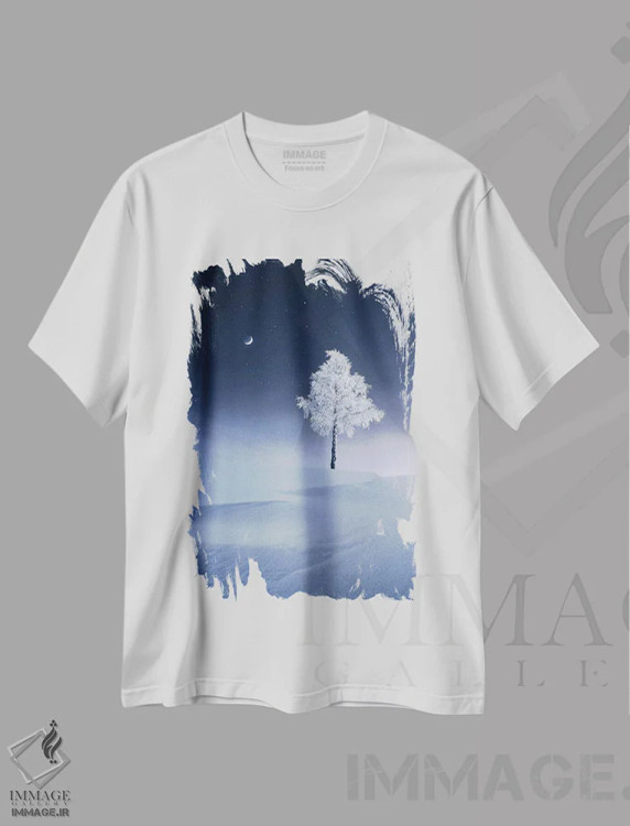 تیشرت سفید طرح دار – تیشرت طبیعت ,ماه در حال افزایندگی اثر لاری لوهی immage.ir