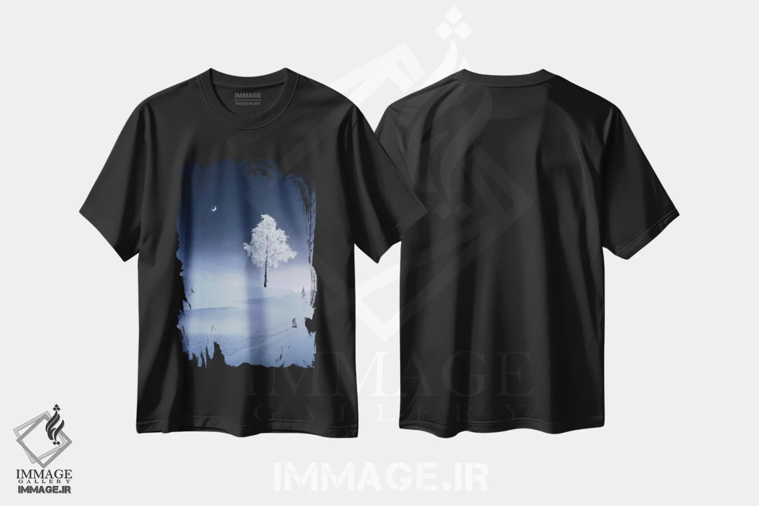 تیشرت مشکی طرح دار – تیشرت طبیعت ,ماه در حال افزایندگی اثر لاری لوهی فروشگاه ایماژ