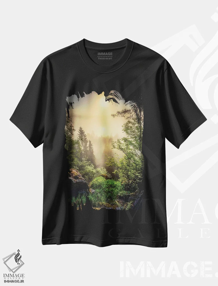 تیشرت مشکی طرح دار – تیشرت طبیعت ,صبح افسانه ای اثر لاری لوهی immage.ir
