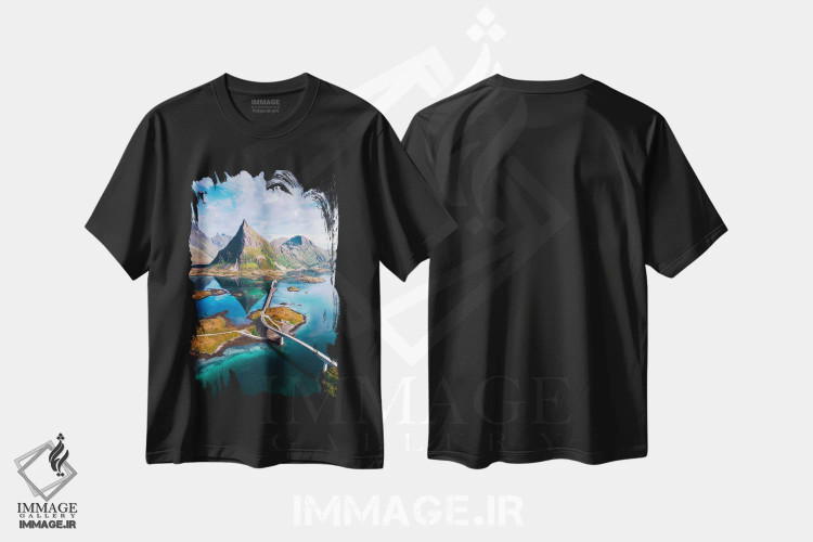 تیشرت مشکی طرح دار – تیشرت منظره ,لئوفوتن از نمای هوایی اثر لاری لوهی immage.ir