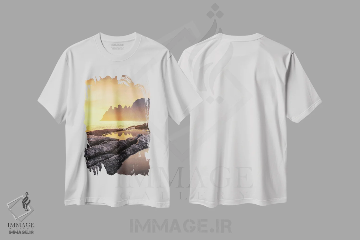 تیشرت سفید طرح دار – تیشرت منظره ,خورشید نیمه شب در سنیا اثر لاری لوهی immage.ir