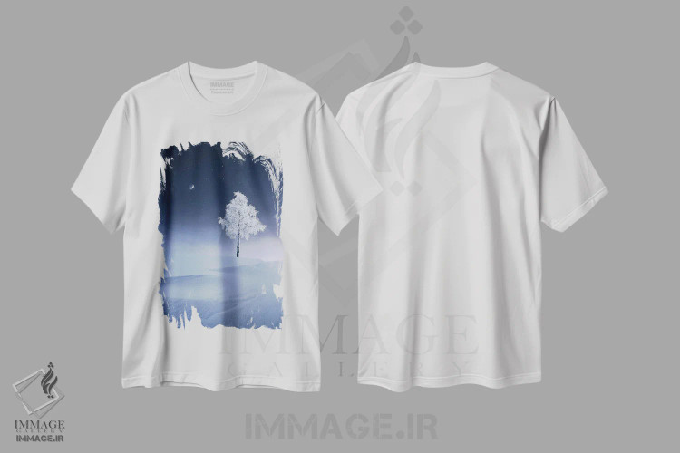 تیشرت سفید طرح دار – تیشرت طبیعت ,ماه در حال افزایندگی اثر لاری لوهی immage.ir