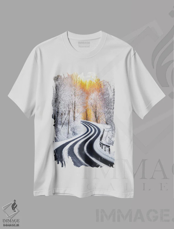 تیشرت سفید طرح دار – تیشرت طبیعت ,منحنی ها اثر لاری لوهی فروشگاه ایماژ