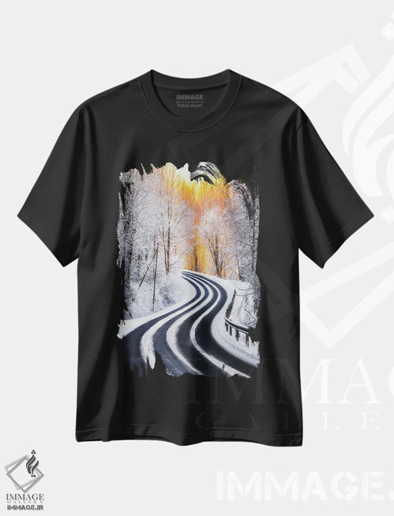 تیشرت مشکی طرح دار – تیشرت طبیعت ,منحنی ها اثر لاری لوهی immage.ir