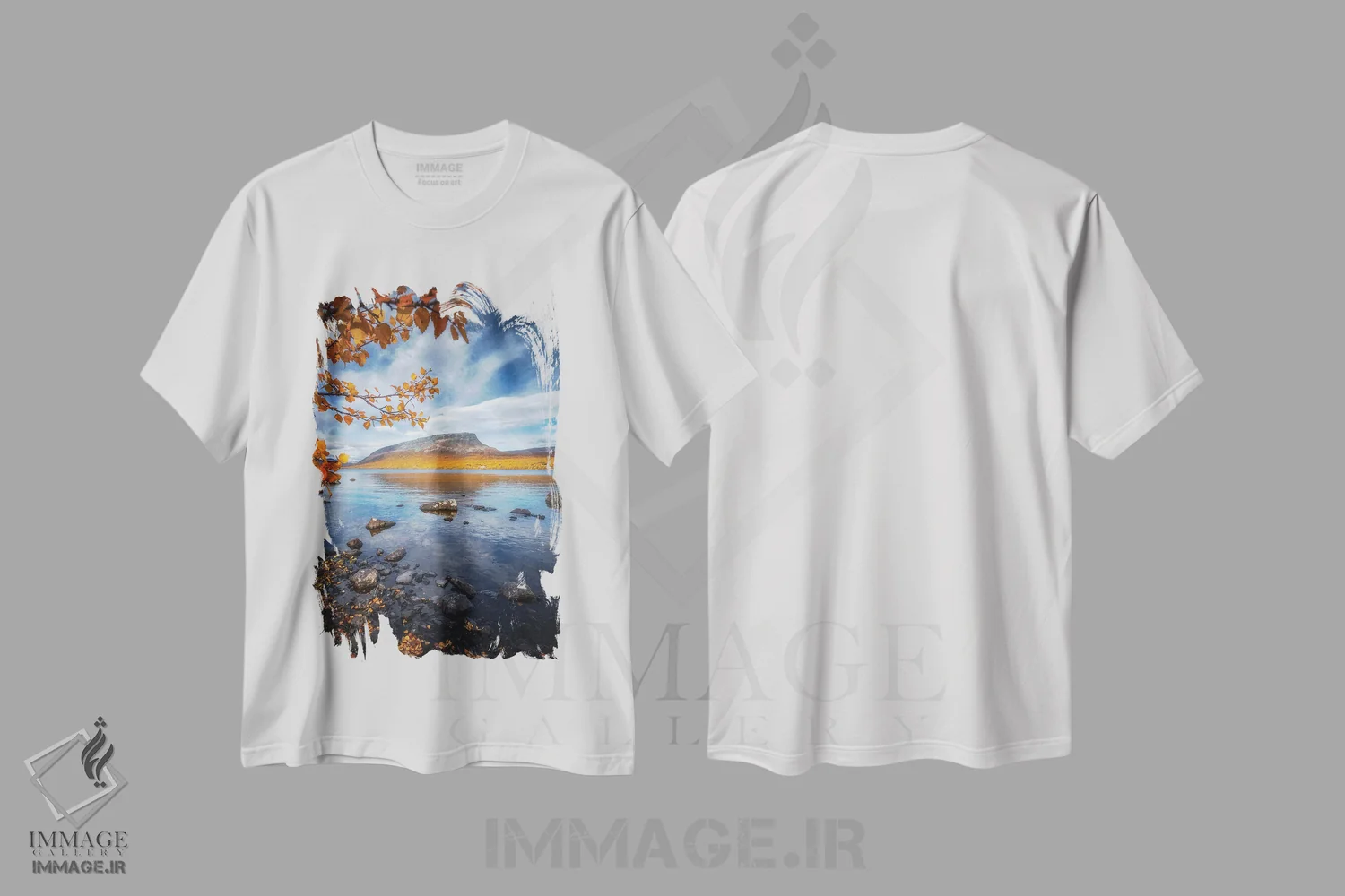 تیشرت سفید طرح دار – تیشرت طبیعت ,کوه سائانا اثر لاری لوهی immage.ir
