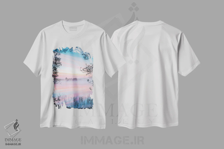 تیشرت سفید طرح دار – تیشرت منظره ,آرامش صبحگاهی اثر لاری لوهی immage.ir