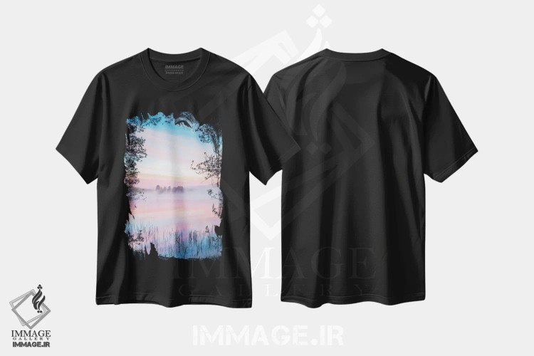 تیشرت مشکی طرح دار – تیشرت منظره ,آرامش صبحگاهی اثر لاری لوهی فروشگاه ایماژ