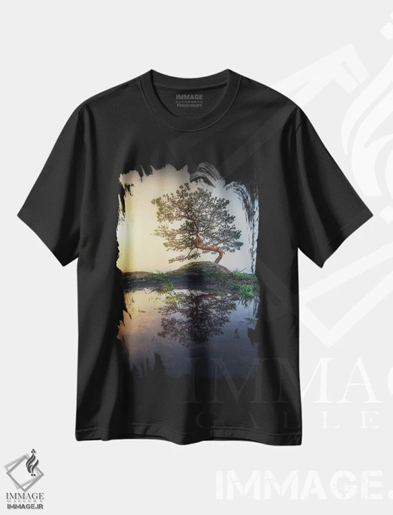 تیشرت مشکی طرح دار – تیشرت گیاه نگارانه ,بونسای اثر لاری لوهی فروشگاه ایماژ