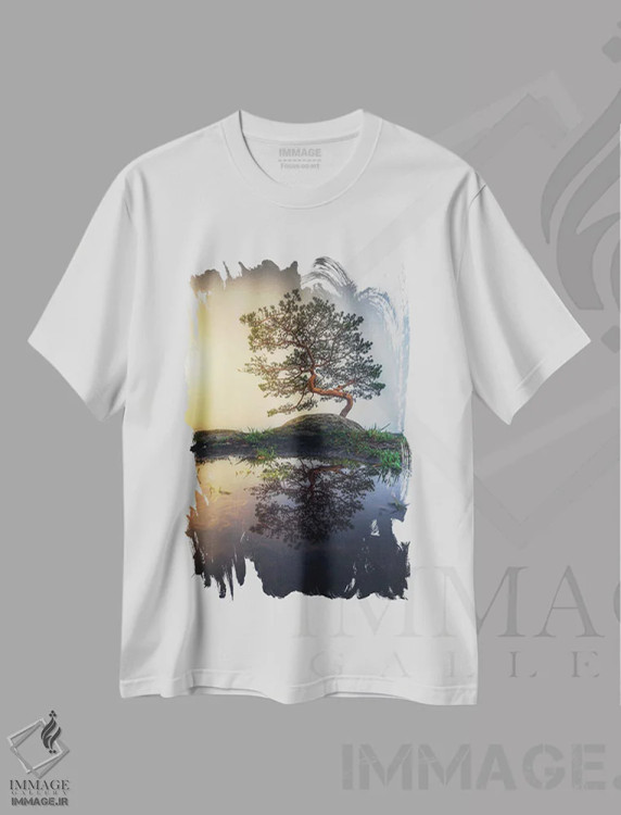 تیشرت سفید طرح دار – تیشرت گیاه نگارانه ,بونسای اثر لاری لوهی immage.ir