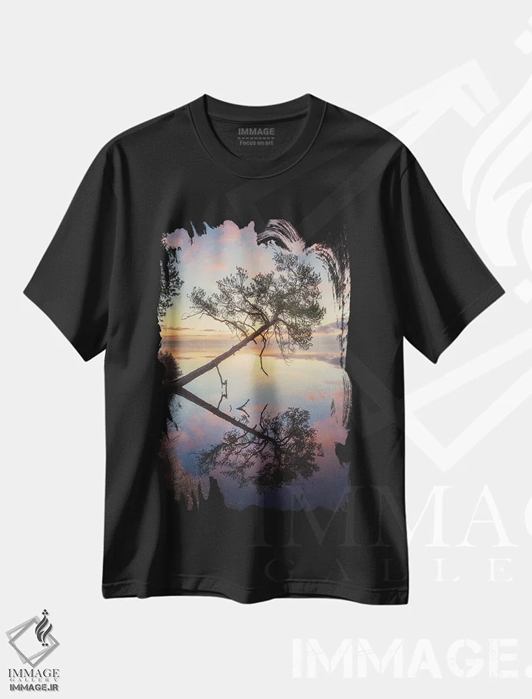 تیشرت مشکی طرح دار – تیشرت طبیعت ,خمیده اثر لاری لوهی immage.ir