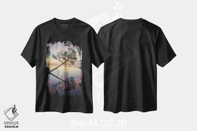تیشرت مشکی طرح دار – تیشرت طبیعت ,خمیده اثر لاری لوهی immage.ir