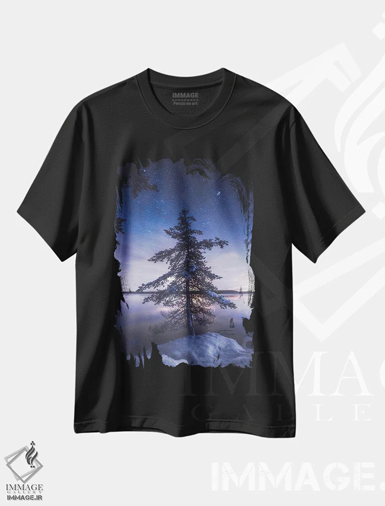 تیشرت مشکی طرح دار – تیشرت زمستانی ,اولین برف زیر ستارگان اثر لاری لوهی immage.ir