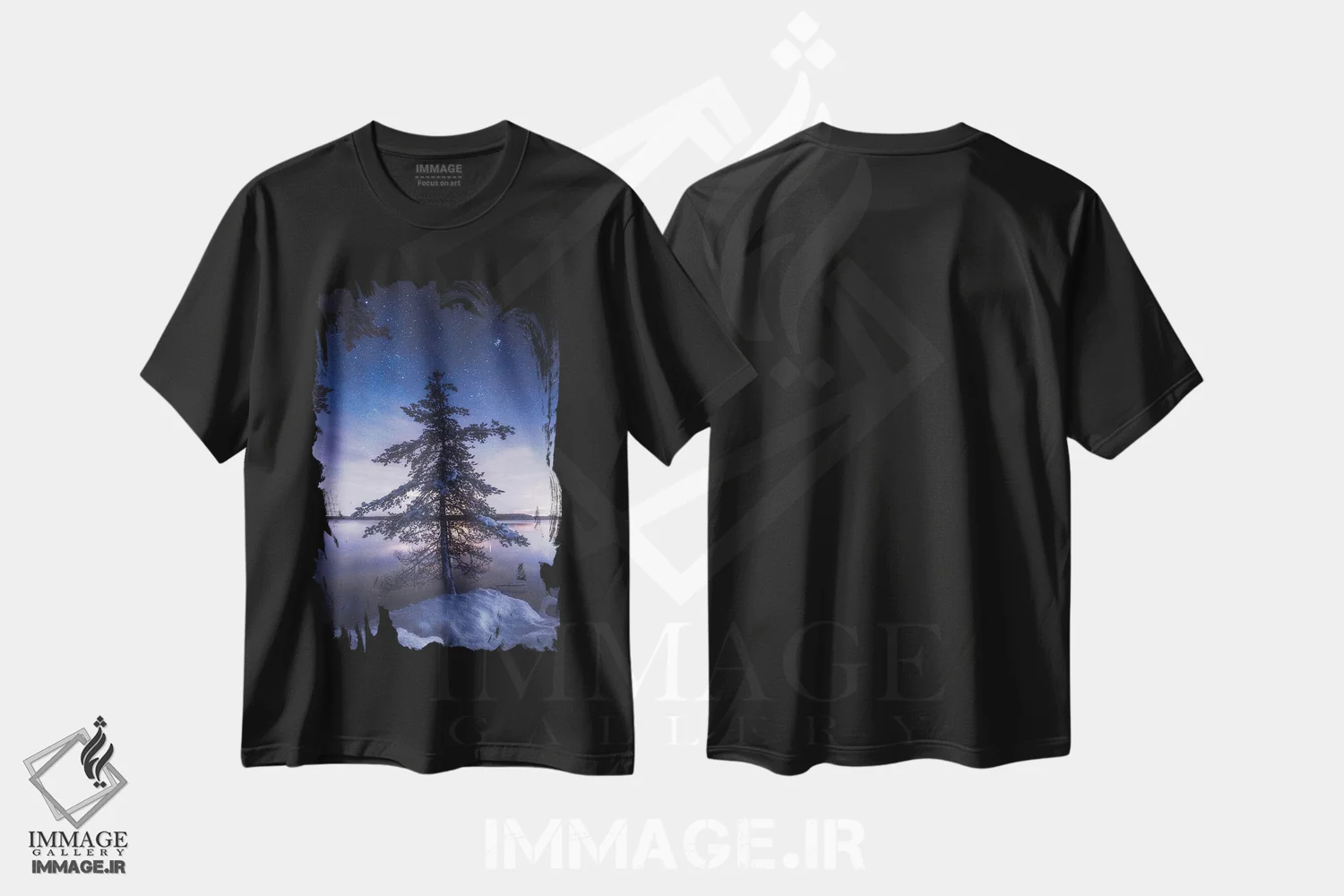 تیشرت مشکی طرح دار – تیشرت زمستانی ,اولین برف زیر ستارگان اثر لاری لوهی immage.ir