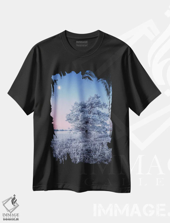 تیشرت مشکی طرح دار – تیشرت زمستانی ,یخ زدگی شبنم اثر لاری لوهی فروشگاه ایماژ