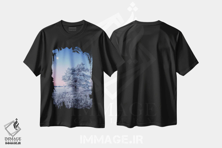 تیشرت مشکی طرح دار – تیشرت زمستانی ,یخ زدگی شبنم اثر لاری لوهی فروشگاه ایماژ