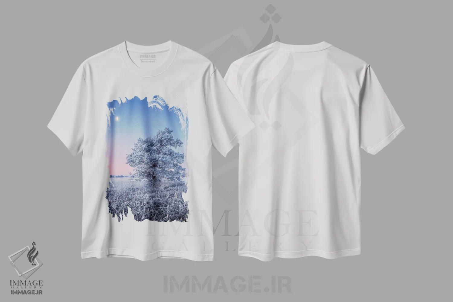 تیشرت سفید طرح دار – تیشرت زمستانی ,یخ زدگی شبنم اثر لاری لوهی immage.ir