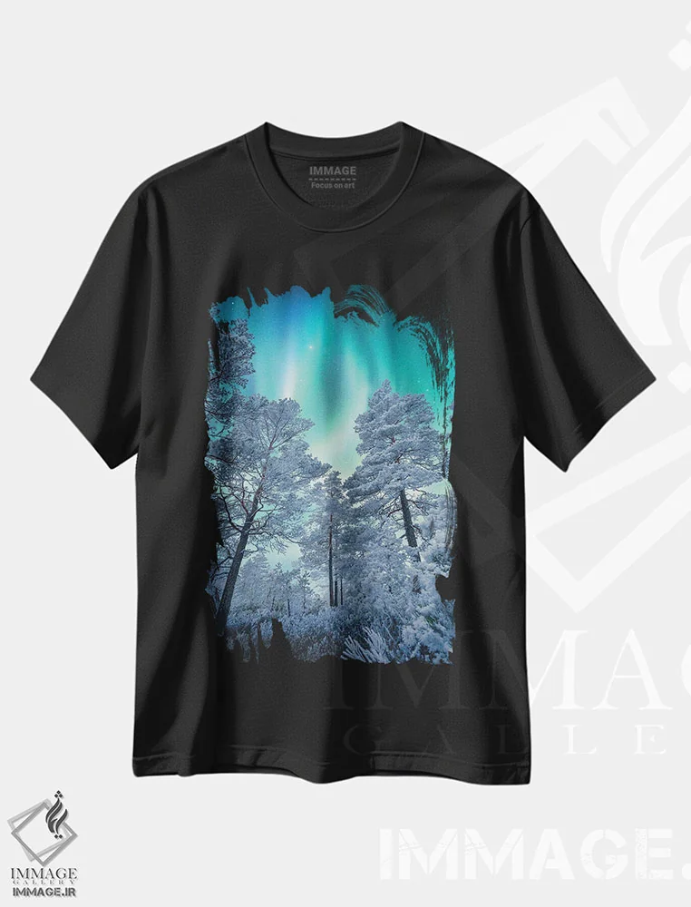 تیشرت مشکی طرح دار – تیشرت طبیعت ,جادوی زمستان اثر لاری لوهی immage.ir
