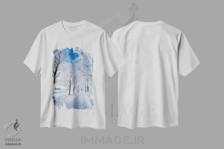 تیشرت سفید طرح دار – تیشرت طبیعت ,جاده زمستانی اثر لاری لوهی فروشگاه ایماژ