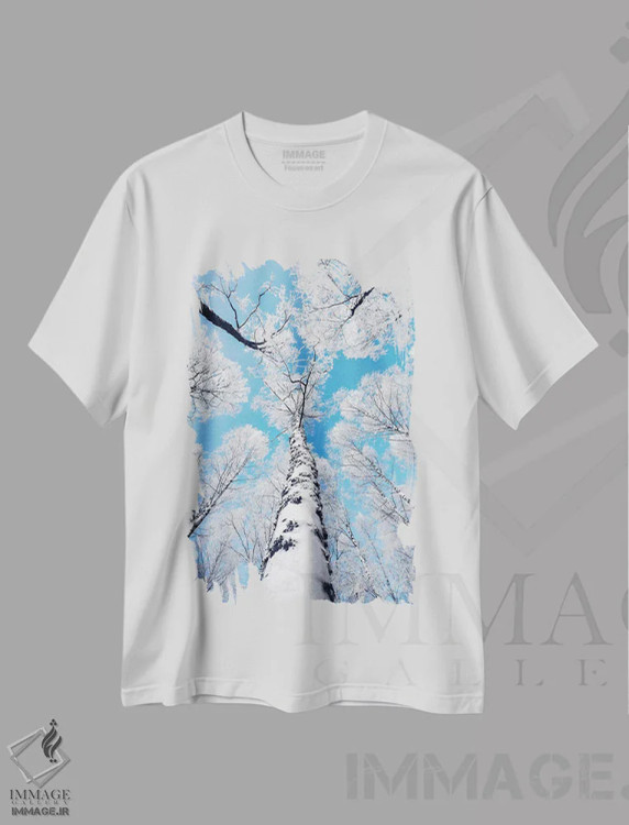 تیشرت سفید طرح دار – تیشرت طبیعت ,لمس آسمان اثر لاری لوهی فروشگاه ایماژ