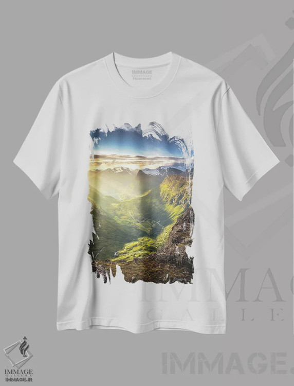 تیشرت سفید طرح دار – تیشرت طبیعت ,دره گیرانگر اثر لاری لوهی immage.ir