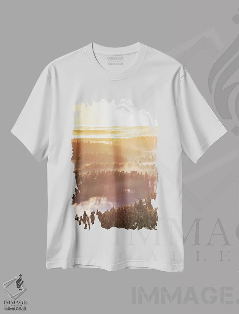 تیشرت سفید طرح دار – تیشرت طبیعت ,پرتوهای صبحگاهی اثر لاری لوهی فروشگاه ایماژ