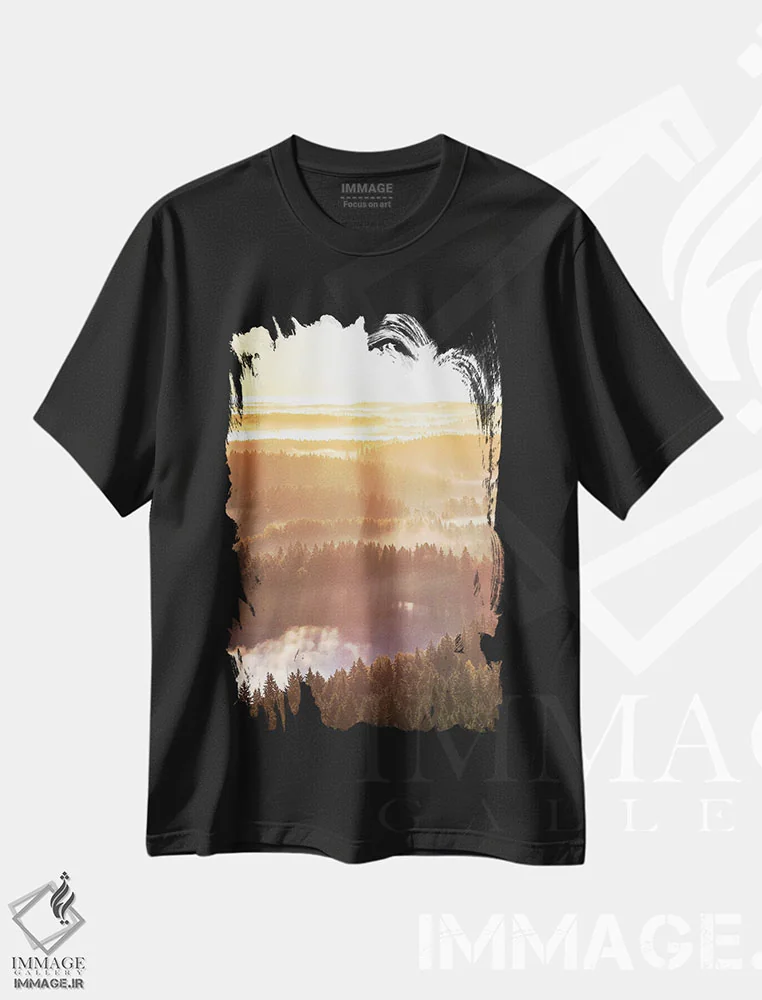 تیشرت مشکی طرح دار – تیشرت طبیعت ,پرتوهای صبحگاهی اثر لاری لوهی immage.ir