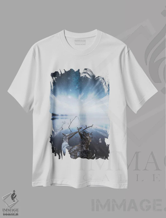 تیشرت سفید طرح دار – تیشرت طبیعت ,چشم انداز رویایی اثر لاری لوهی فروشگاه ایماژ