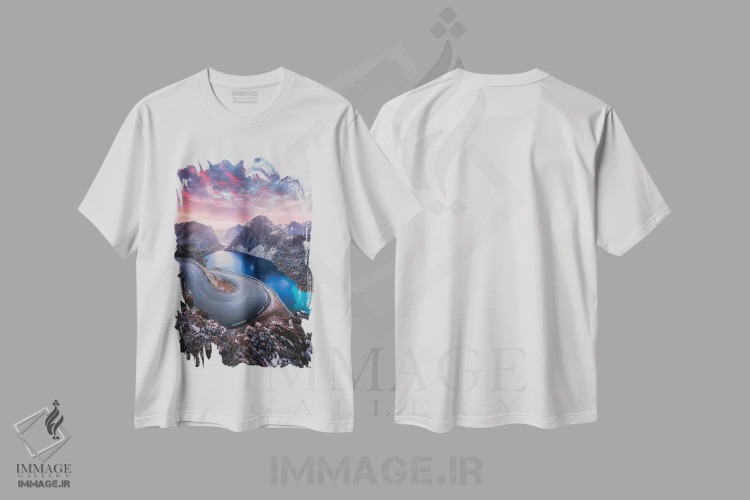 تیشرت سفید طرح دار – تیشرت طبیعت ,جاده کوهستانی اثر لاری لوهی فروشگاه ایماژ