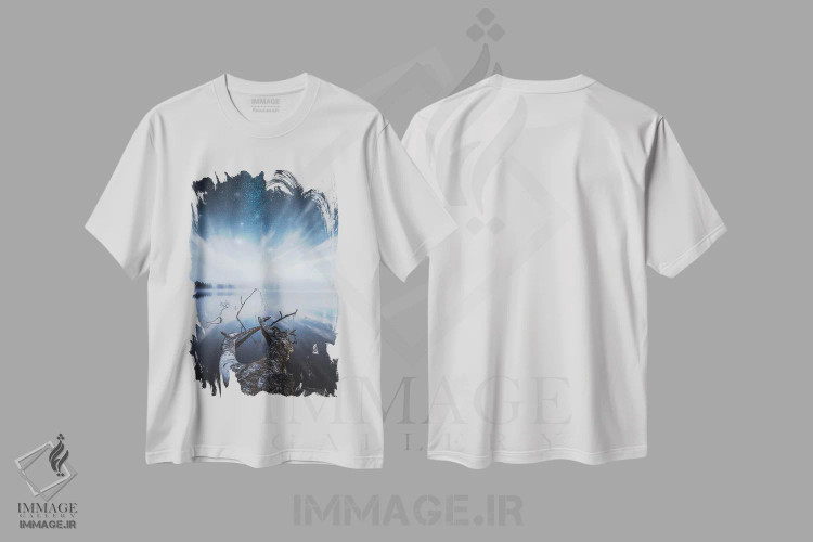 تیشرت سفید طرح دار – تیشرت طبیعت ,چشم انداز رویایی اثر لاری لوهی فروشگاه ایماژ