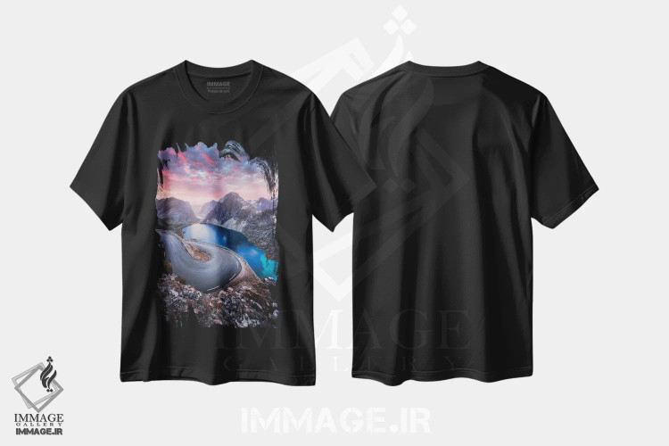 تیشرت مشکی طرح دار – تیشرت طبیعت ,جاده کوهستانی اثر لاری لوهی immage.ir