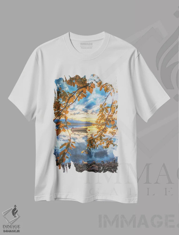 تیشرت سفید طرح دار – تیشرت طبیعت ,غروب نیمه شب در مرکز نروژ اثر لاری لوهی فروشگاه ایماژ