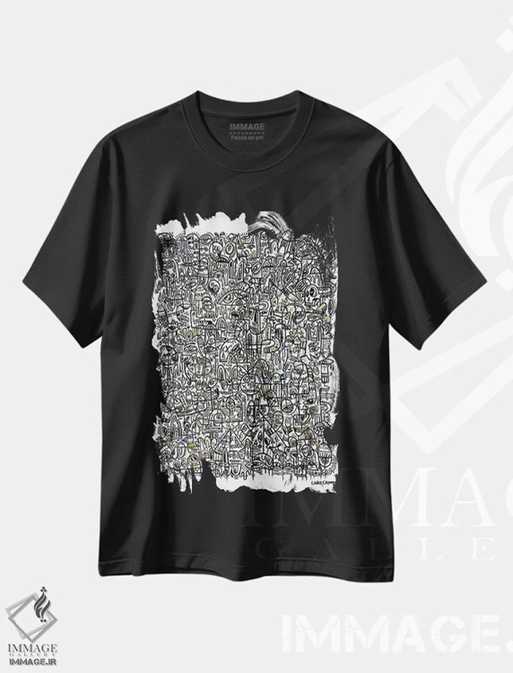 تیشرت مشکی طرح دار – تیشرت انتزاعی ,مه ذهنی اثر لوک کرامپ فروشگاه ایماژ