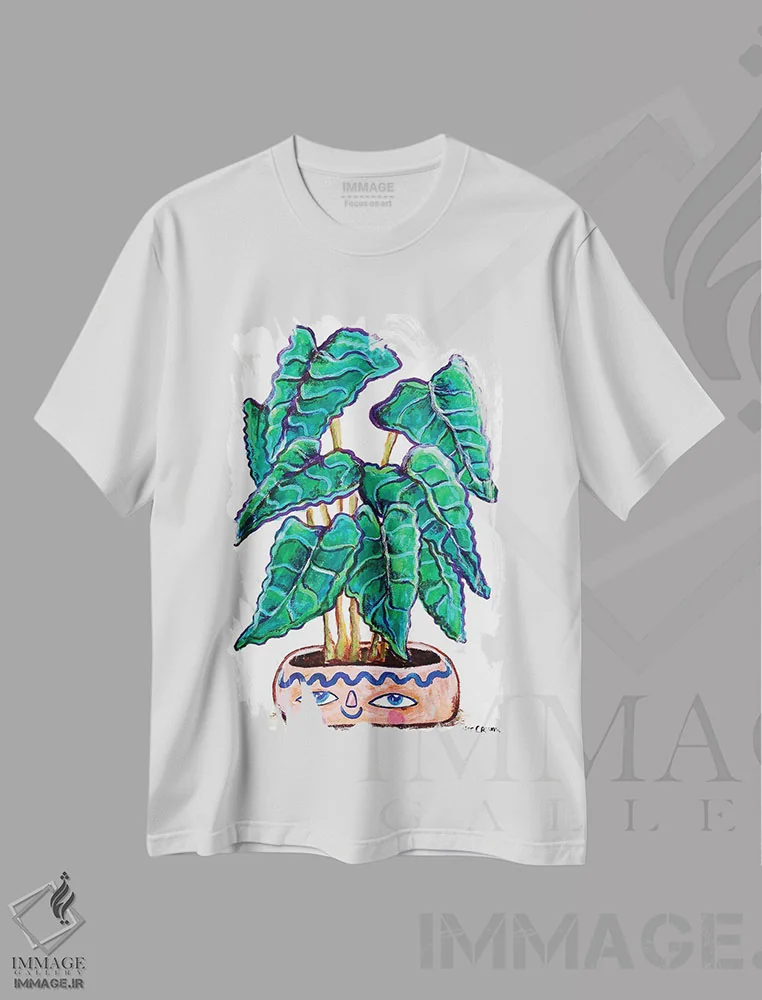تیشرت سفید طرح دار – تیشرت گیاهان ,آلوکاسیا اثر لوک کرامپ immage.ir