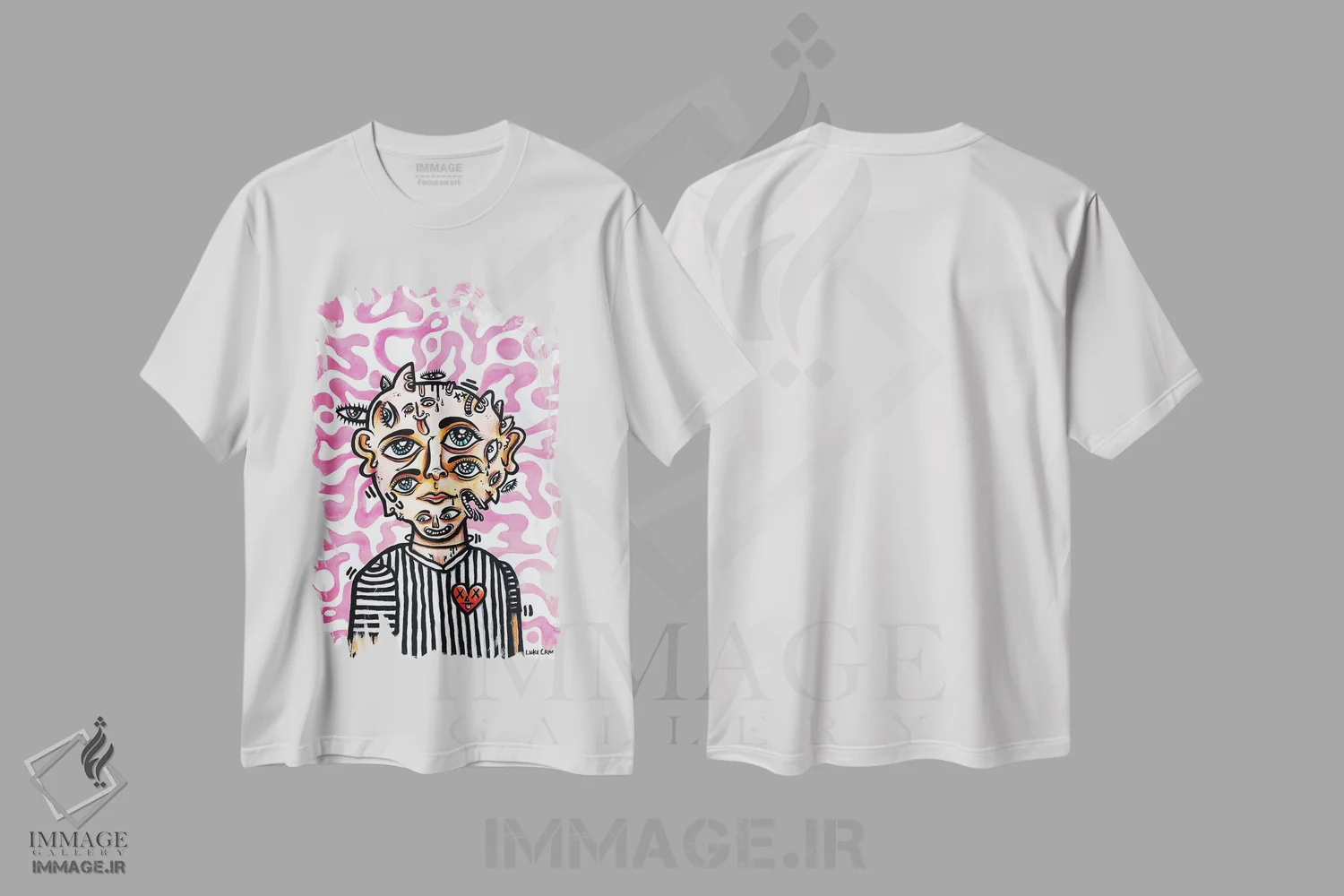 تیشرت سفید طرح دار – تیشرت پرتره ,پرتره فردی با چهره های بسیار اثر لوک کرامپ فروشگاه ایماژ