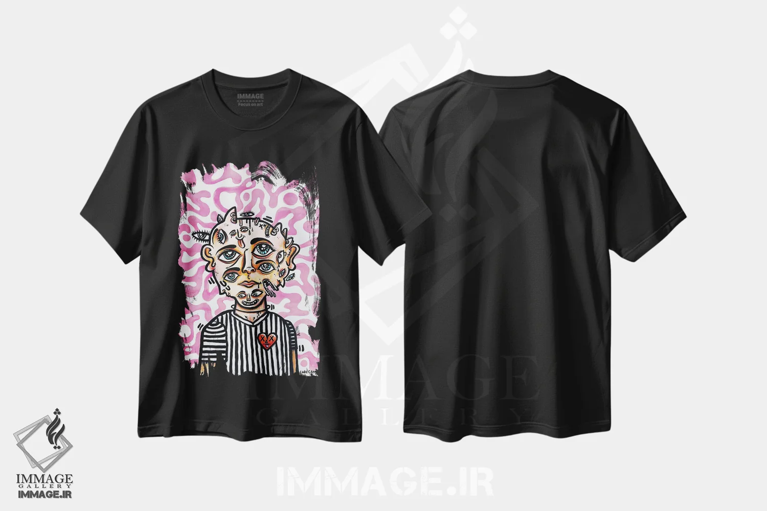 تیشرت مشکی طرح دار – تیشرت پرتره ,پرتره فردی با چهره های بسیار اثر لوک کرامپ immage.ir