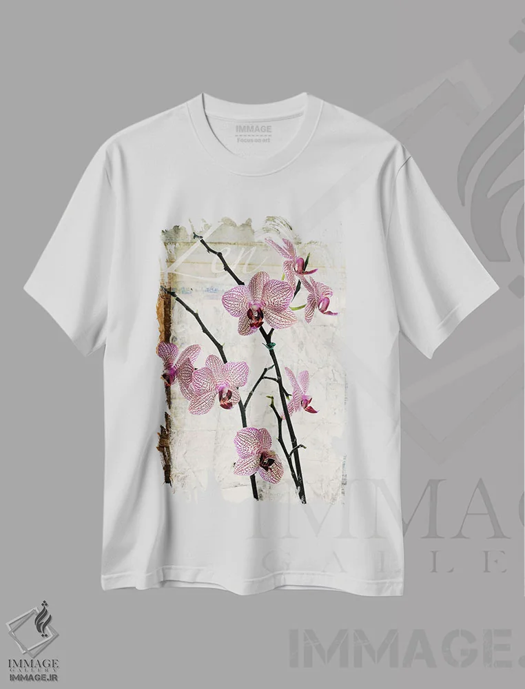 تیشرت سفید طرح دار – تیشرت طبیعت ,ارکیده ها اثر لوز گرافیکس immage.ir
