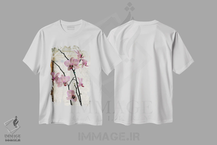 تیشرت سفید طرح دار – تیشرت طبیعت ,ارکیده ها اثر لوز گرافیکس immage.ir