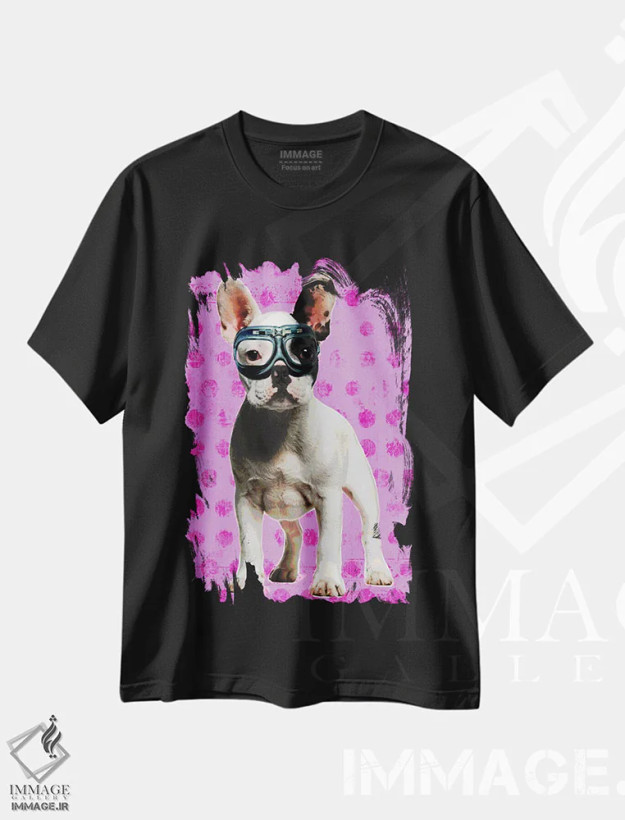 تیشرت مشکی طرح دار – تیشرت گرافیکی حیوانات ,بولداگ صورتی اثر لوز گرافیکس فروشگاه ایماژ