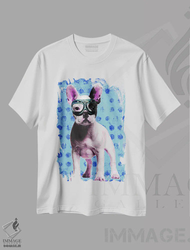 تیشرت سفید طرح دار – تیشرت اسپرت ,بولداگ آبی اثر لوز گرافیکس فروشگاه ایماژ