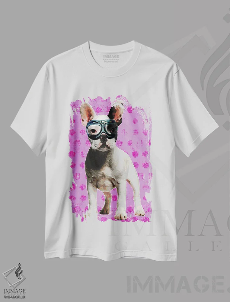 تیشرت سفید طرح دار – تیشرت گرافیکی حیوانات ,بولداگ صورتی اثر لوز گرافیکس immage.ir