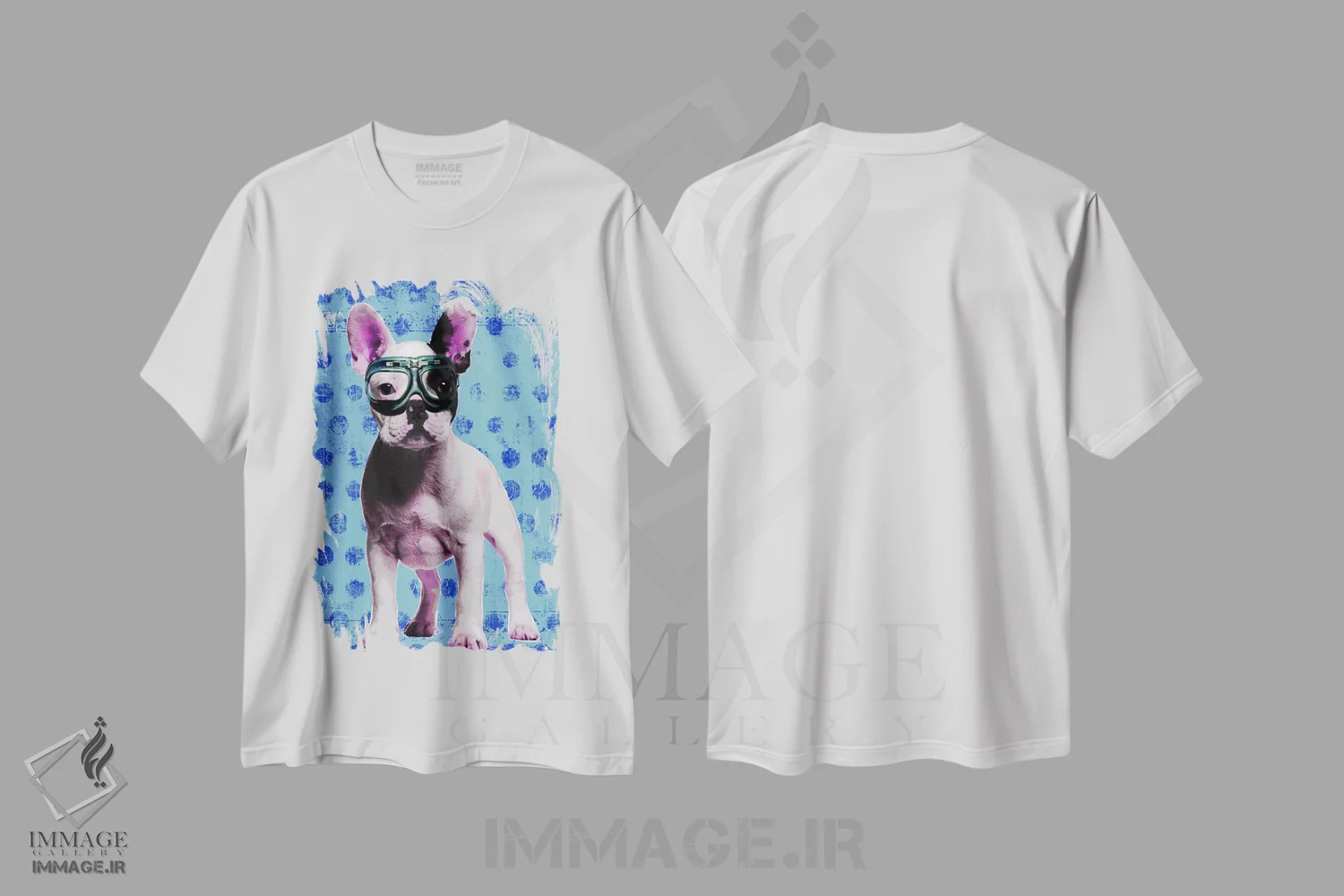 تیشرت سفید طرح دار – تیشرت اسپرت ,بولداگ آبی اثر لوز گرافیکس فروشگاه ایماژ