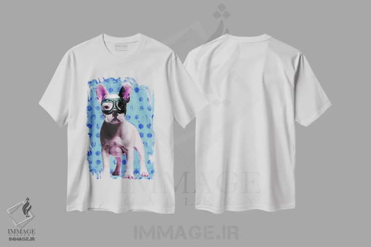 تیشرت سفید طرح دار – تیشرت اسپرت ,بولداگ آبی اثر لوز گرافیکس فروشگاه ایماژ