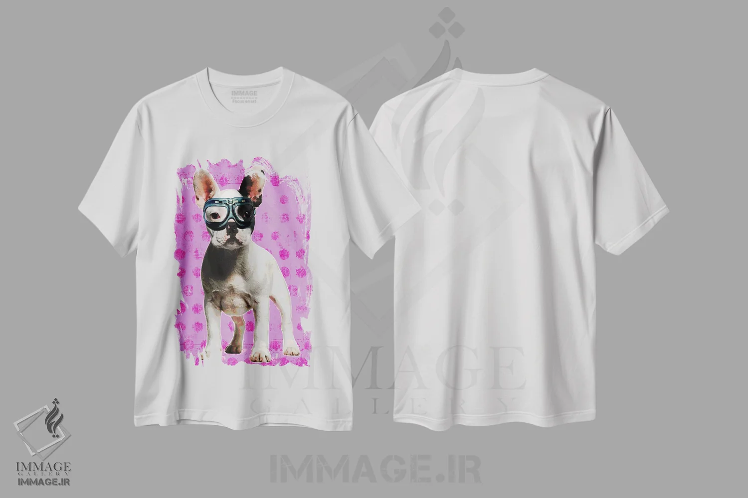 تیشرت سفید طرح دار – تیشرت گرافیکی حیوانات ,بولداگ صورتی اثر لوز گرافیکس immage.ir