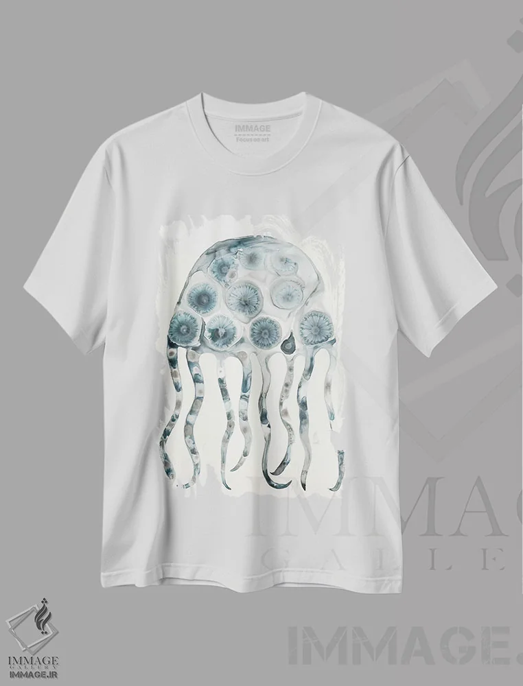 تیشرت سفید طرح دار – تیشرت طبیعت ,ژله نقره ای اثر لورا ون هورن فروشگاه ایماژ